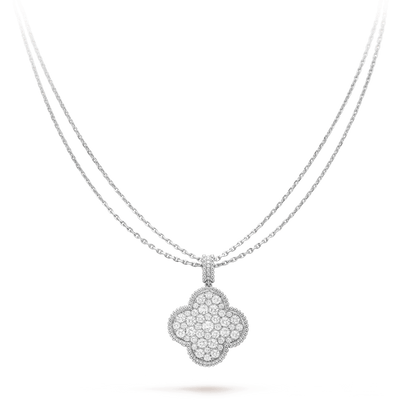 [Eternal Jewelry]CLOVER 25MM SILVER FULL DIAMOND BIG CLOVER NECKLACE