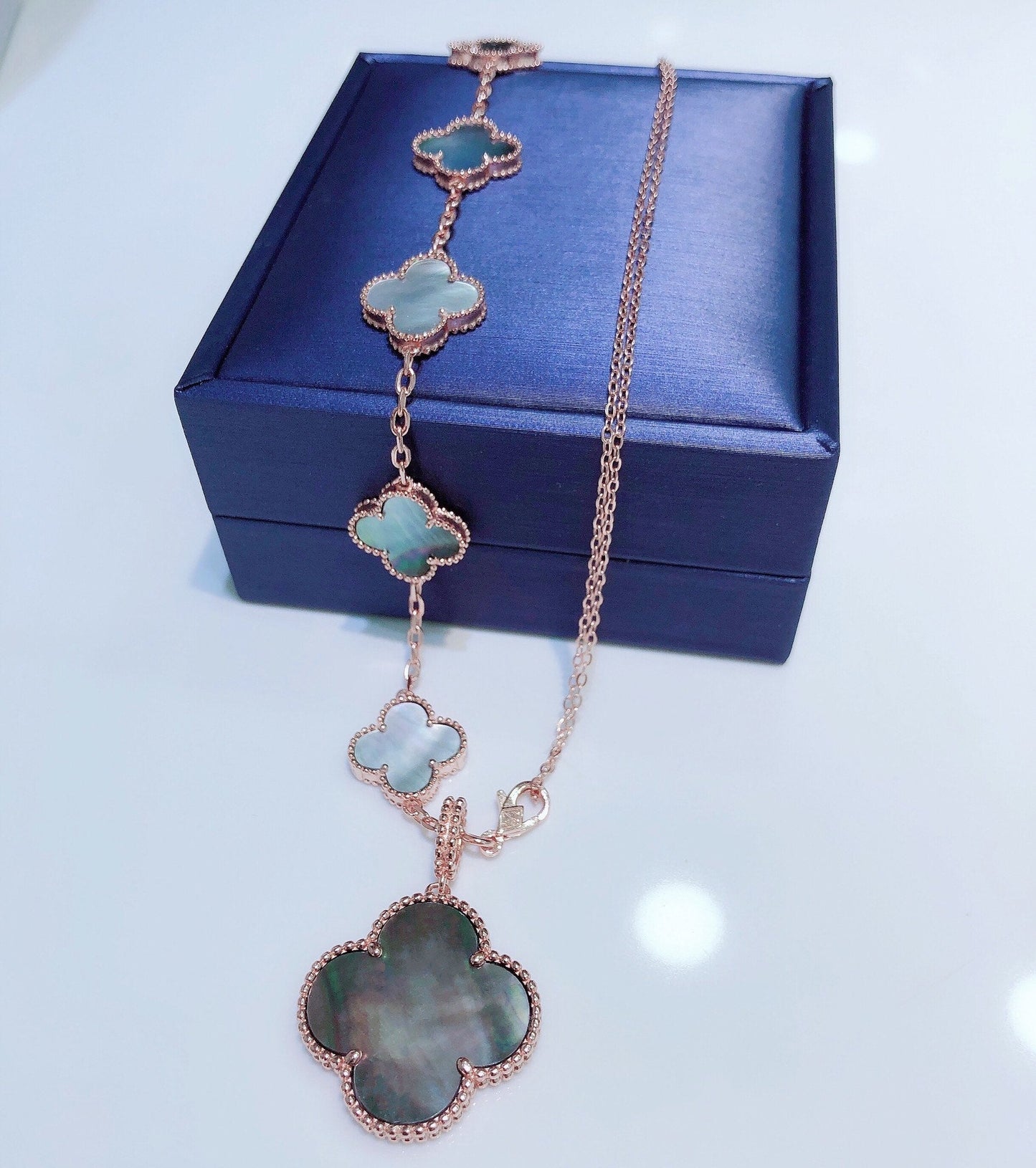 [Eternal Jewelry]COMBINED BRACELET 5 MOTIFS AND NECKLACE DARK MOP ROSE GOLD